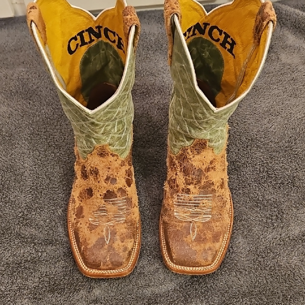 Cinch Green Shaft Brown Distressed Leather Cowboy Boots